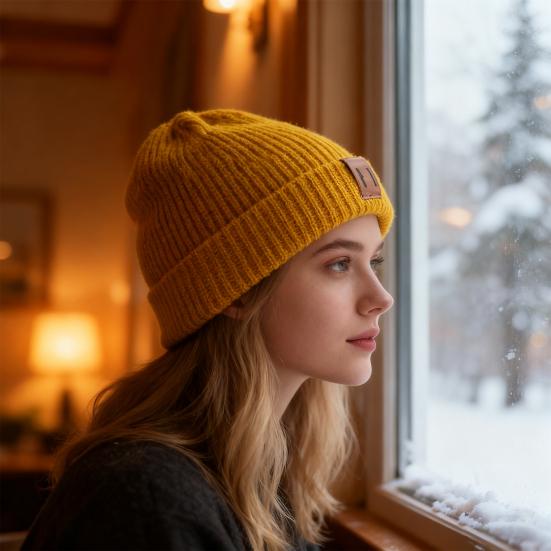 Knit Winter Hat Solid Color Fleece Lined Men Women Brimless Hat Cold Weather Outdoor Activities Breathable Hat