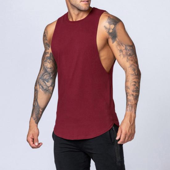 Men Summer Casual Vest O-Neck Sleeveless Letter Decoration Tank Tops Solid Color Fitness Tops with Wide Shoulder Straps Streetwear