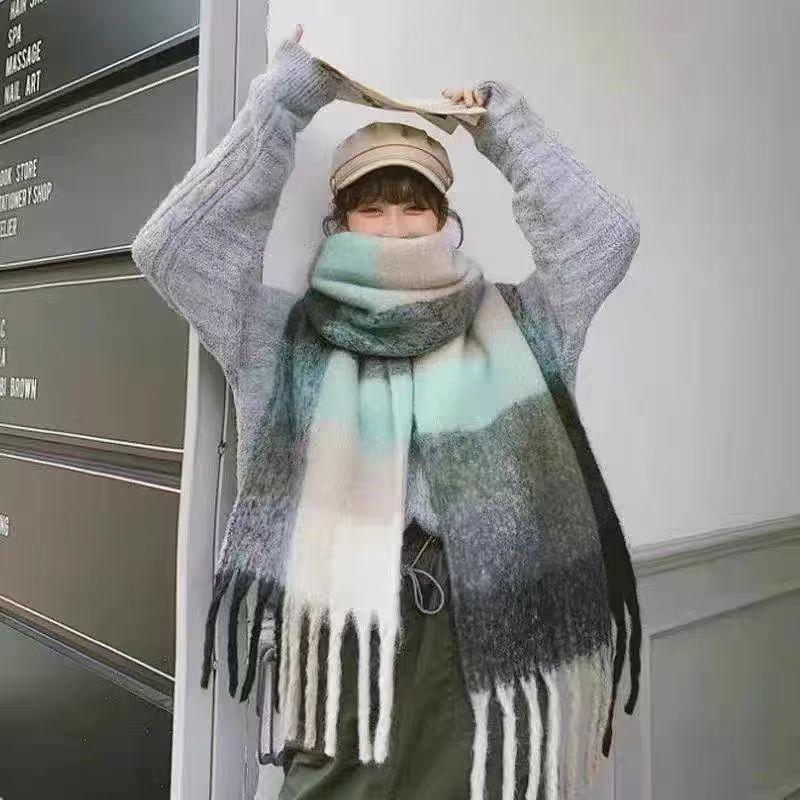 Mulheres Xadrez Cachecol Inverno Quente Xale e Envoltório Bandana Pashmina Borla Longa Foulard Feminino Cobertor Grosso