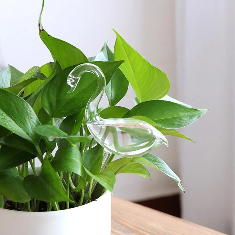 Swan Automatic Flower Pourer Glass Vase Crafts Hydroponic Animal Plant Waterer