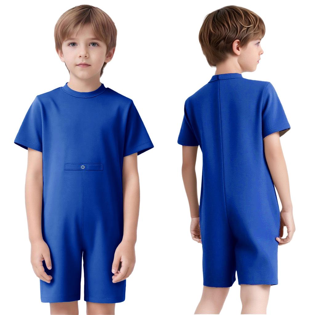 Easy Change Kids Jumpsuit Back Invisible Zipper & Button Hole Adaptive Clothing for Special Needs