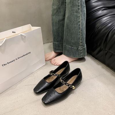 Square Head Shallow Mouth One-word Buckle with Low Heel Soft Leather Single Shoes Women's 2025 New Spring and Autumn Retro Mary Jane Shoes Small Le