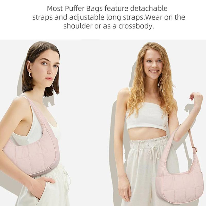 Puffer Crescent Bag for Women Quilted Shoulder Bag Adjustable Strap Shoulder Bag Nylon Work Travel Hobo Bags KTY