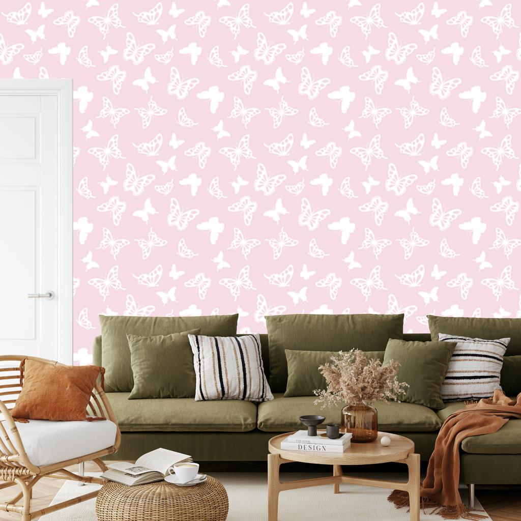 White Butterflies Wallpaper for Living Room and Bedroom 50x1000