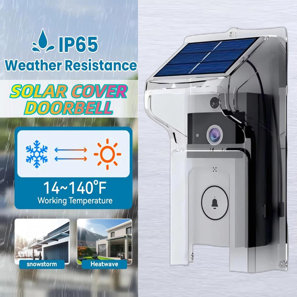 HD Wireless Video Doorbell with Optional Solar Charging Rain Cover, Ultra Long Standby, Voice Changing, Intercom Monitoring, Automatic Power Storage