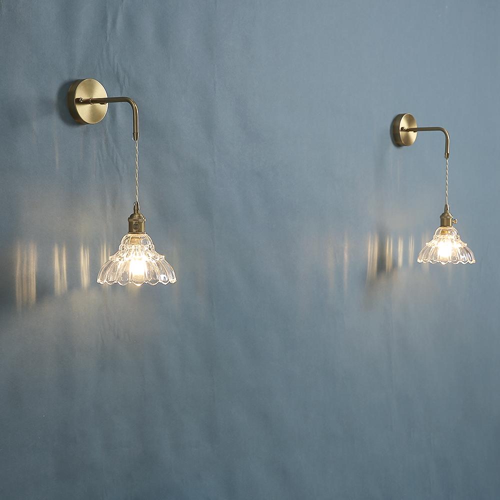 Japanese Retro Floral Glass Wall Lamps Modern Simple Bedroom Study Bedside Lamp for Led Mirror Light with Adjustable Wall Sconce