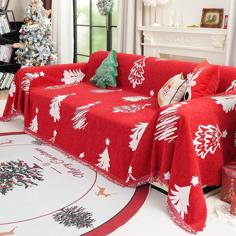 Christmas Festival Decoration Chenille Sofa Cover,All Seasons Blanket Sofa Towel,Living Room Sofa Cover,Anti-cat Scratch Cover
