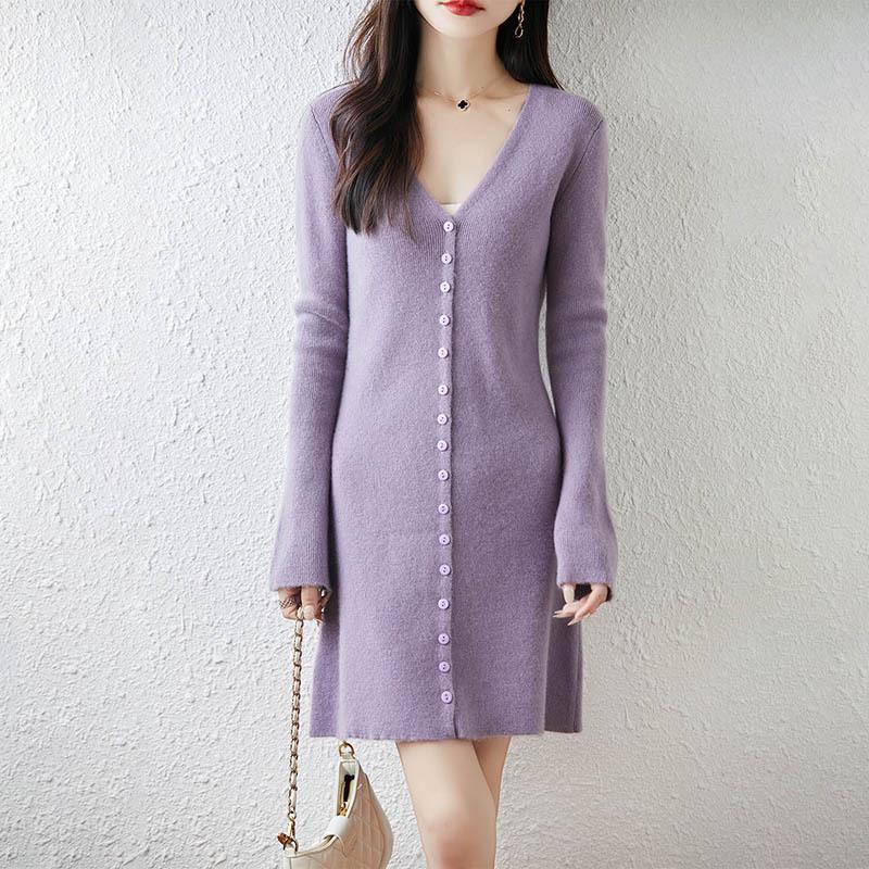 Early Autumn New Multi-Button V-Neck Long-Sleeved Dress Knitted Slim-Fitting Knitted Bottoming Skirt Pure Desire To Show Thin Wool Cardigan