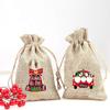 8Psc Christmas Burlap Goody Bags Drawstring Gift Bag Elk Santa Claus Xmas Party Decoration Supplies Christmas Stocking Favors