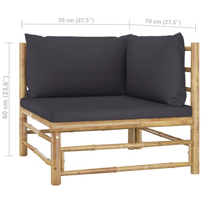VidaXL Garden Lounge Set 4 Pcs with Dark Grey Cushions Bamboo