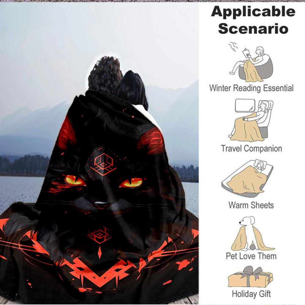 1pc Feline Mystic Blanket, Lightweight Flannel Throw Blanket For Sofa, Bed, Travel, Camping, Living Room, Office, Couch, Chair, And Bed