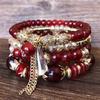 Adjustable Beaded Bracelet Bohemian Style Multi-layered Bracelet Set with Faux Pendants for Women Stackable Jewelry Set for Her