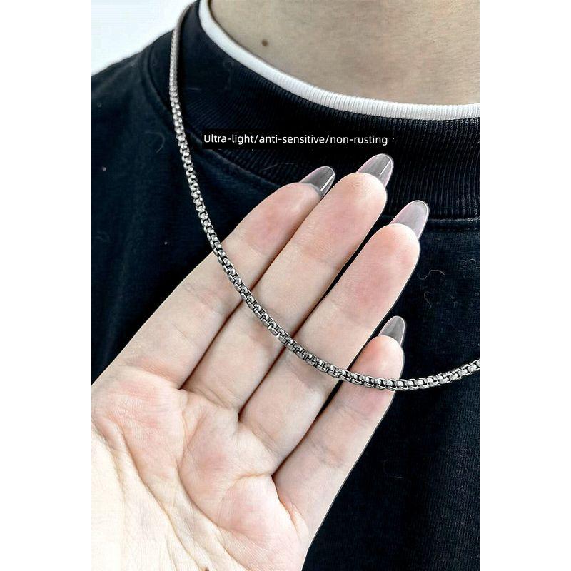 Square Beads Box Chain Pure Titanium 3/4mm Ornament Hip Hop Couple Necklace Necklace Stylish Fashion Men Trendy Amulet