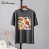 Shellsuning Casaul Kawaii Fruit Printed T Shirt Women Loose O Neck Short Sleeve Base Tees Female Simple Cotton Trendy White Tops