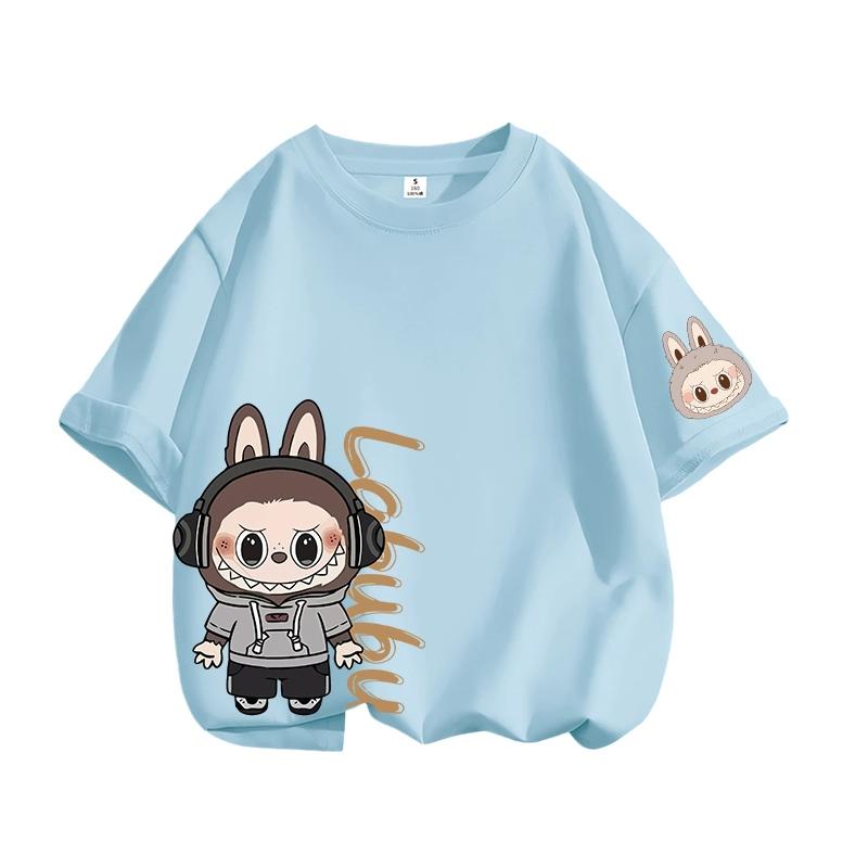 Tricou cu grafică de desene animate Monstru Elf Labubu pentru copii, imprimat, de vară, casual, pentru exterior, pentru fete, cu mânecă scurtă, top