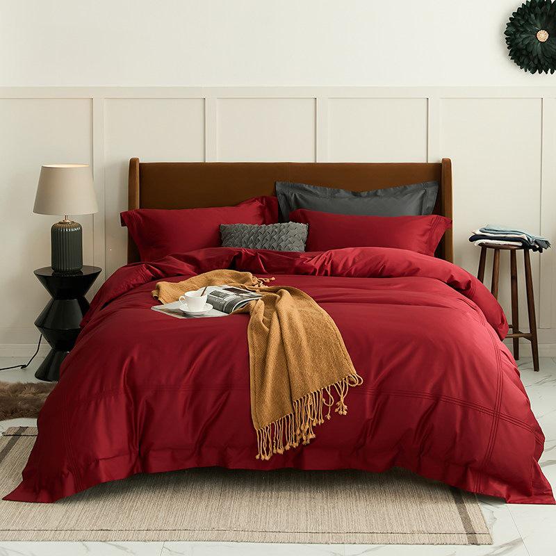 100S Sateen Long-Staple Cotton Wedding Red Duvet Cover Set - Pure Cotton Bedding for Newlyweds