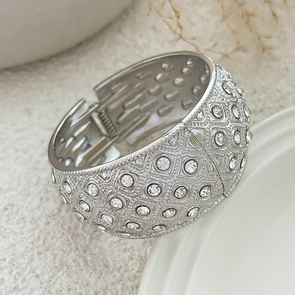 Wide Exaggerated Bangle Metal Rhinestone Inlay Bangle Metal Geometric Bracelets  Women Girls