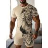 Summer Animal Lion Print Fashionable Comfortable Loose Fit Casual Sports Men's Short Sleeved Sport Wear