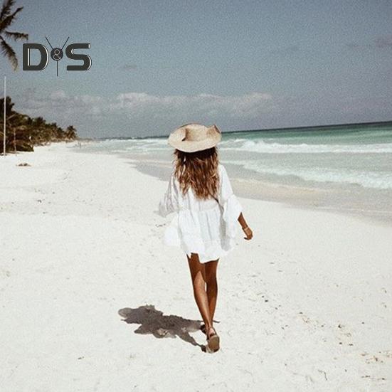 Beach Bikini Cover Up Shirt Lapel Flared Long Sleeve Single Breasted Swimsuit Coat Hollow Out Women Mid-length Shirt