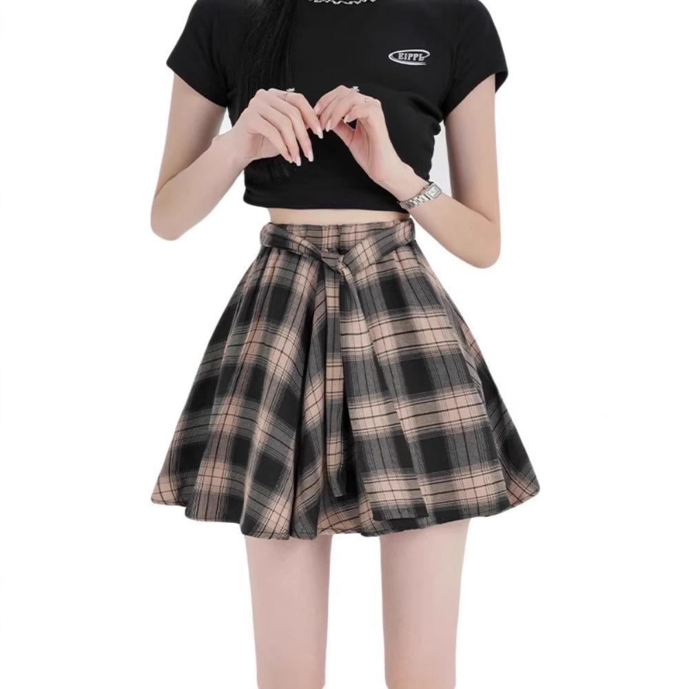 2025 Summer Women's Retro Plaid Skirt and Layered Shirt Set - Hong Kong Style, Casual Irregular Design