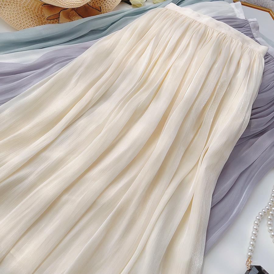 

Silky Texture Midi Skirt: Slim Fit A-Line with Flowy Organza for Summer One Size абрикосовый