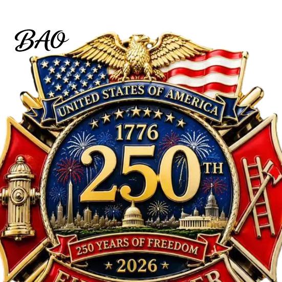 Firefighter Gift Commemorative Enamel Brooch Pin, US 250th Anniversary Patriotic Badge Pin Badge, Symbol Jewelry for Jackets Hats Uniforms Tribute