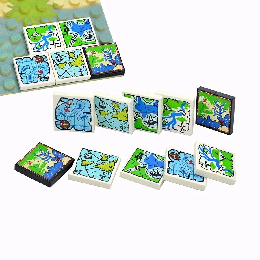MOC Tile Smooth Printed 1x1 1x4 1x6 2x2 Assemble Particles 2431 3068 Flat Wood Grain Pattern Traffic Warning Bricks Accessories