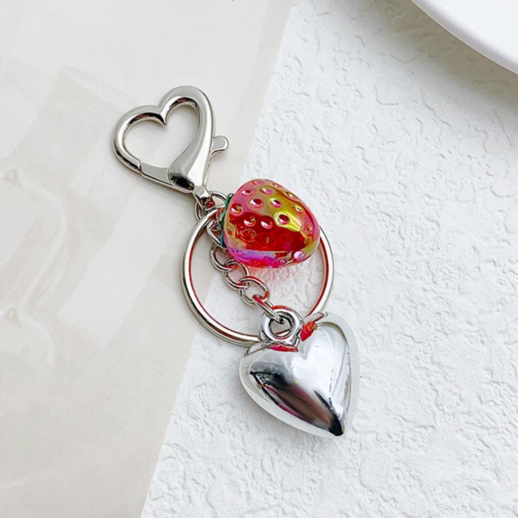 Elegant Strawberry Heart Key Chain Adornment Stylish Keyring Pendant Fashionable Bag Charm Jewelry for Women and Girls