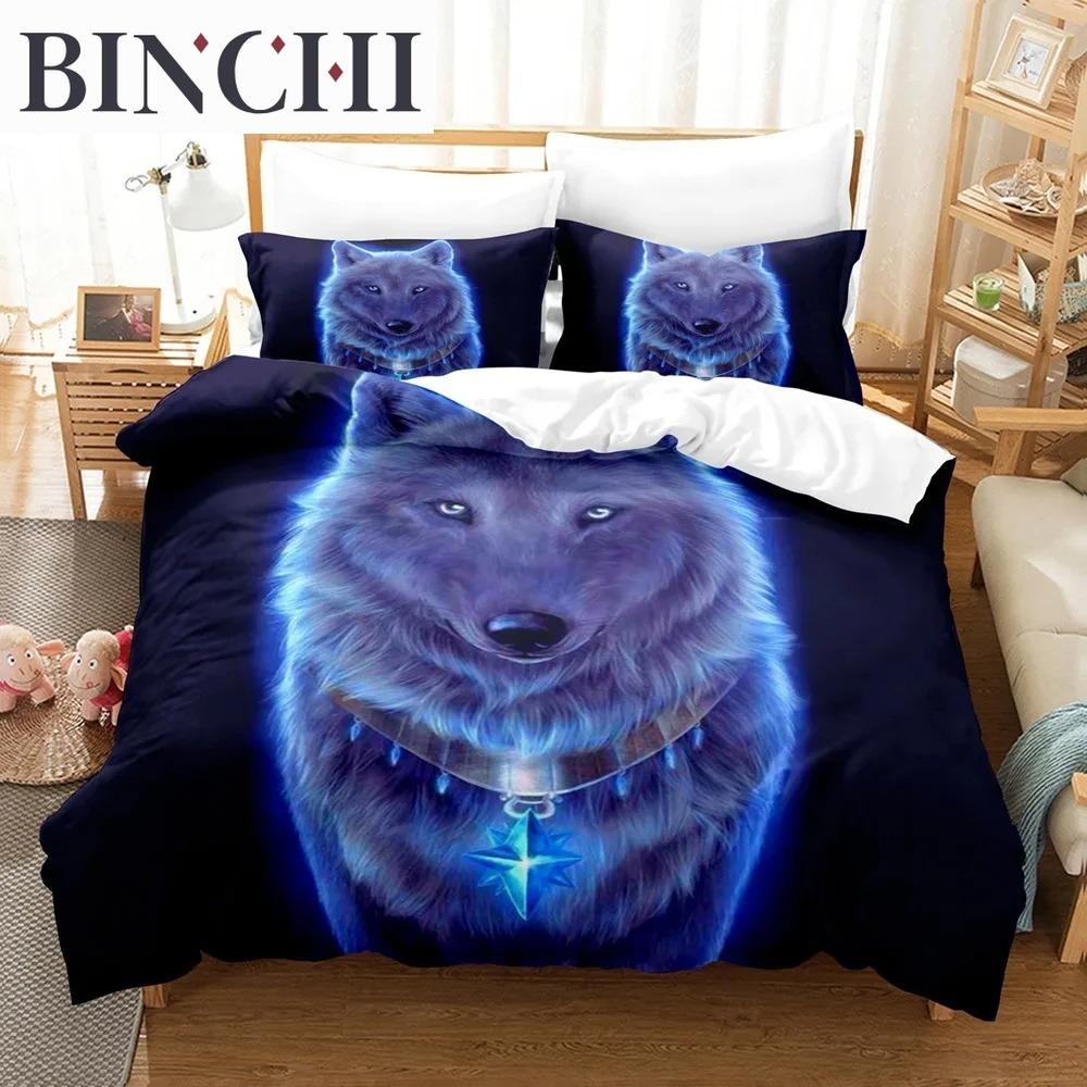 Boys Wolf Duvet Cover Set Queen Size, Boho Wolf Wildlife Animal Bedding Set Men Galaxy Dream Catcher Moon Polyester Quilt Cover
