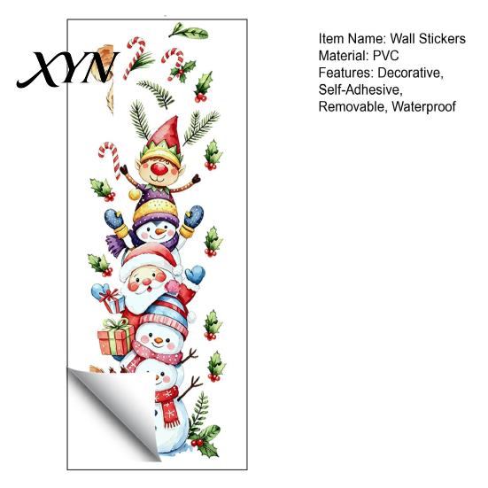 DIY Party Wall Murals Christmas Stickers with Snowman Santa Claus Elf Patterns, Peel And Stick Watercolor Cartoon Decals for Windows Glass Doors,