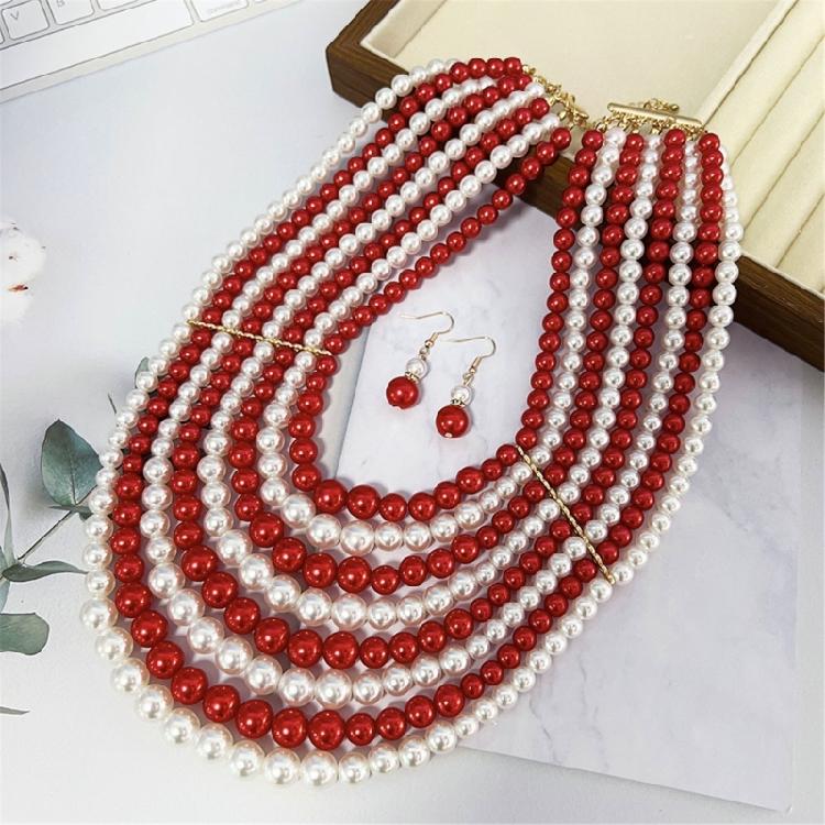 Versatile Multi Strand Simulated Pearls Necklace Earrings Set Vintage Inspired Design Clavicle Chain For Fashionistas