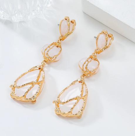 Long Geometric Colorblock Resin Drop Earrings for Women