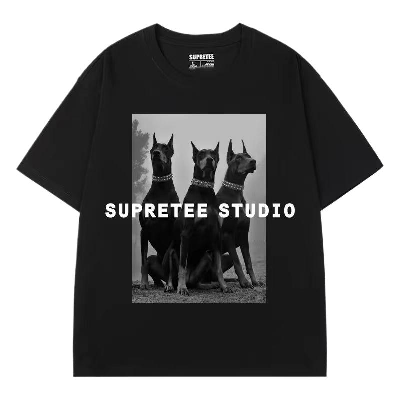 Summer Fashion Brand Menswear Funny Doberman Dog Round Neck Short Sleeve T-shirt Boys Short Sleeve Top