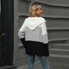 Women's Autumn and Winter New Loose Contrasting Color Spliced Zipper Hooded Long Sleeved Top for Women