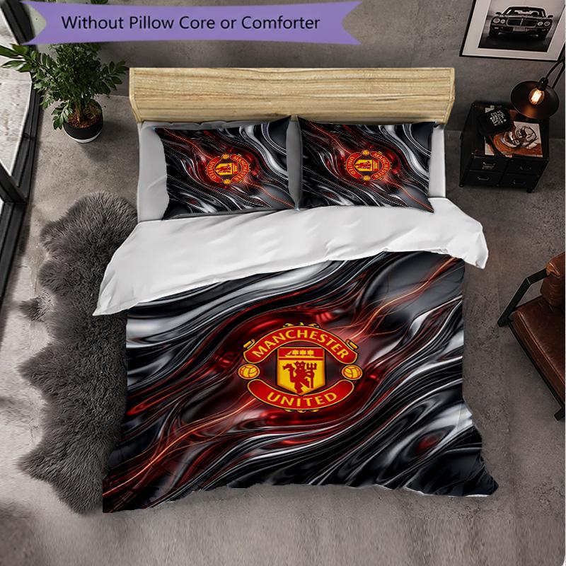 Vzor Manchester United 3dílná sada povlečení Měkký povlak na přikrývku z mikrovlákna s povlaky na polštáře do ložnice