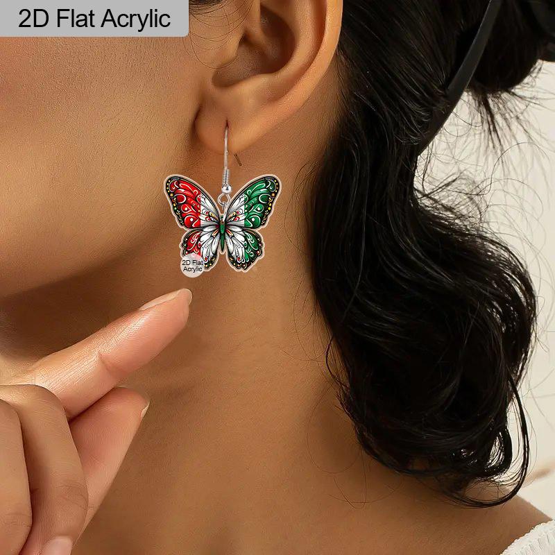 2D Flat Colorful Butterfly Mexico Flag Acrylic Material Dangle Earrings Lightweight Colorful Earrings for Women Jewelry Gifts