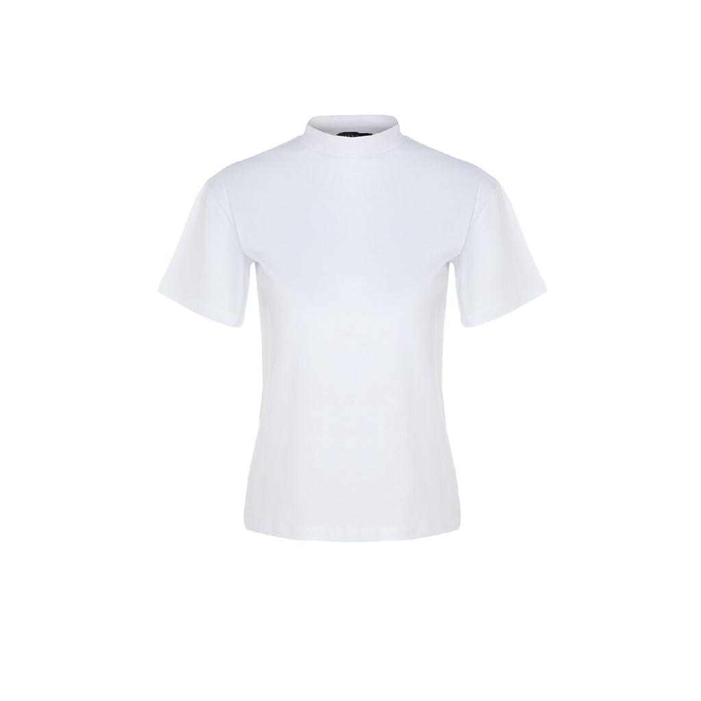 Weiß-schwarzes 2er-Pack Basic-Strick-T-Shirt mit Stehkragen aus 100 % Baumwolle Twoss20ts1500