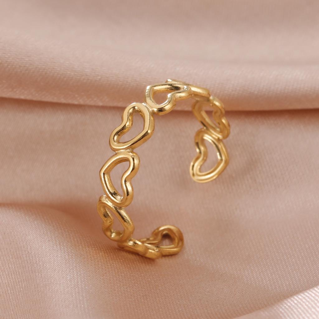 Stainless Steel Women Rings Geometric Heart Aesthetic Adjustable Open Finger Ring Fashion Party Jewelry Gifts