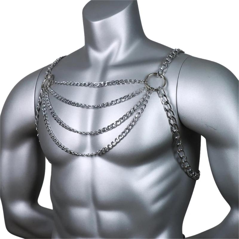 New Mens Metal Body Chest Chain Festival Accessories Party Club Hollow Out Necklace Fashion Luxury Party Jewelry Decoration