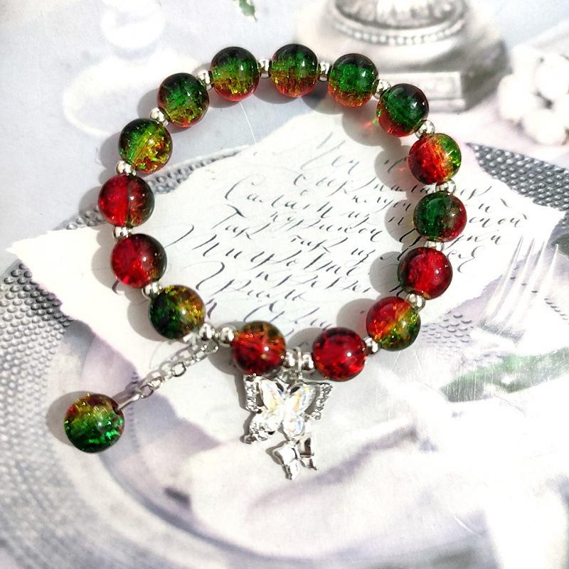 Festive Holiday Christmas Tree Bracelet with Lampwork Beads