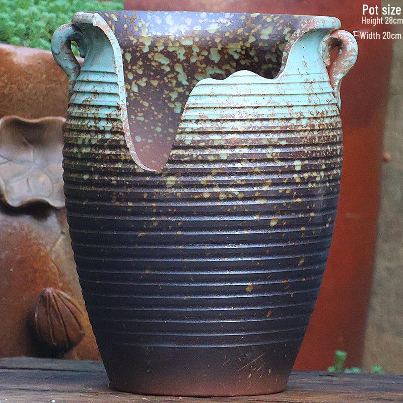 Handmade Large Purple Clay Ceramic Pot for Succulents and Bougainvillea – Breathable, Coarse Pottery Design for Living Room.