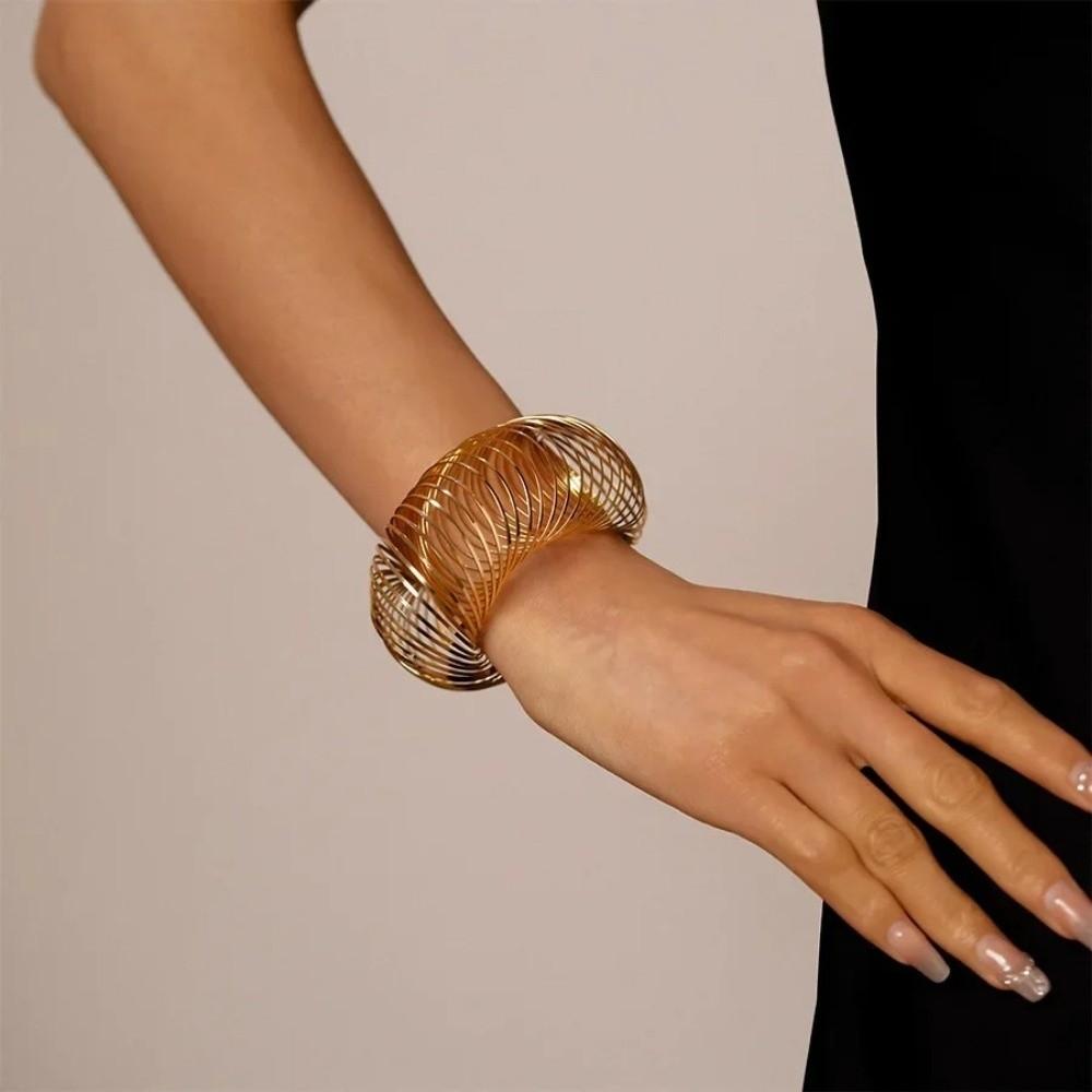 Flat Wire Elastic Bracelet Geometric Design Metal Bracelet  Women's Handwear Jewelry Accessory