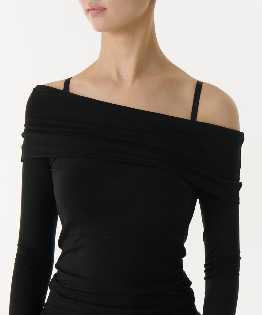 MUSINSA STANDARD WOMAN Women'S Tencel Turn Down Off-Shoulder Long Sleeve T-Shirt [Black]