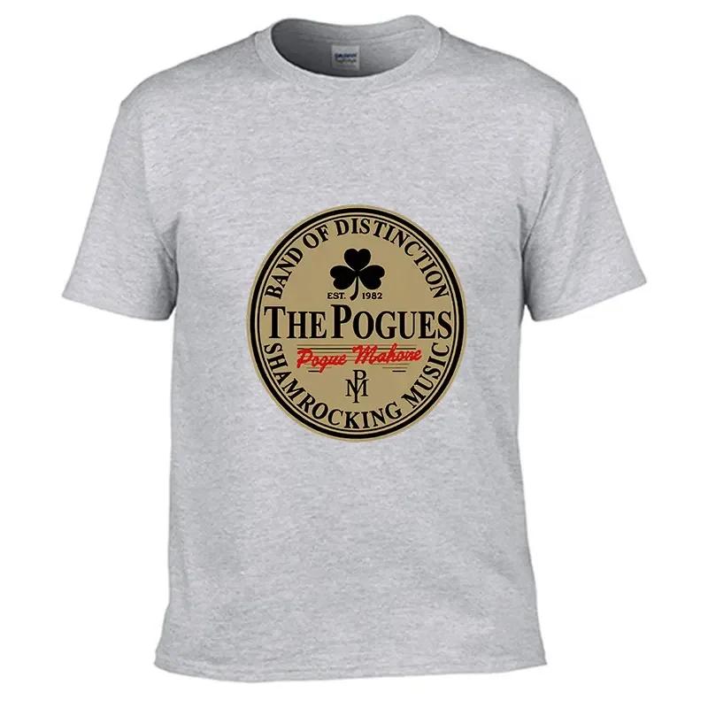 Summer Comfortable Men's THE POGUES Irish Bar Rock Band Pattern Casual Round Neck T-shirt Clover Badge