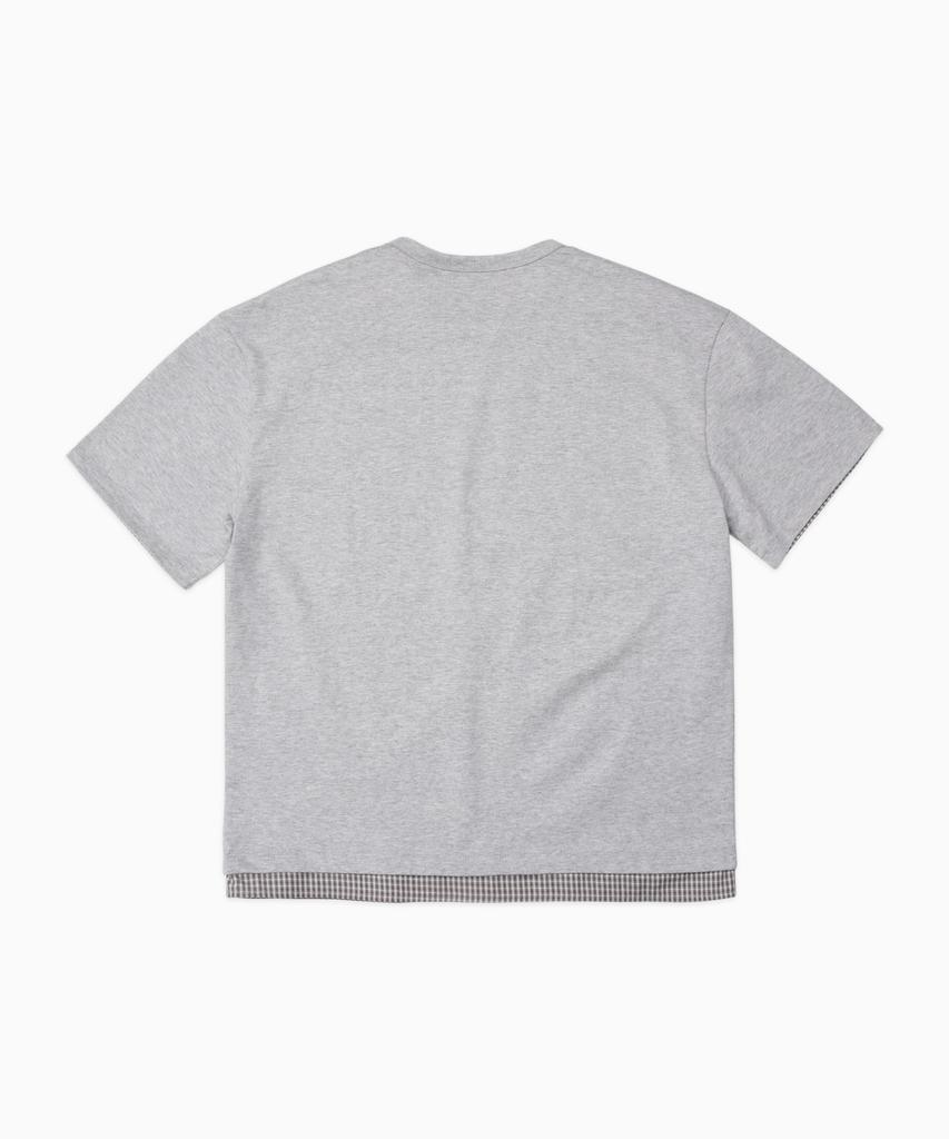 DOFFJASON Shoulder Button Check Layered T-Shirt Melange Grey