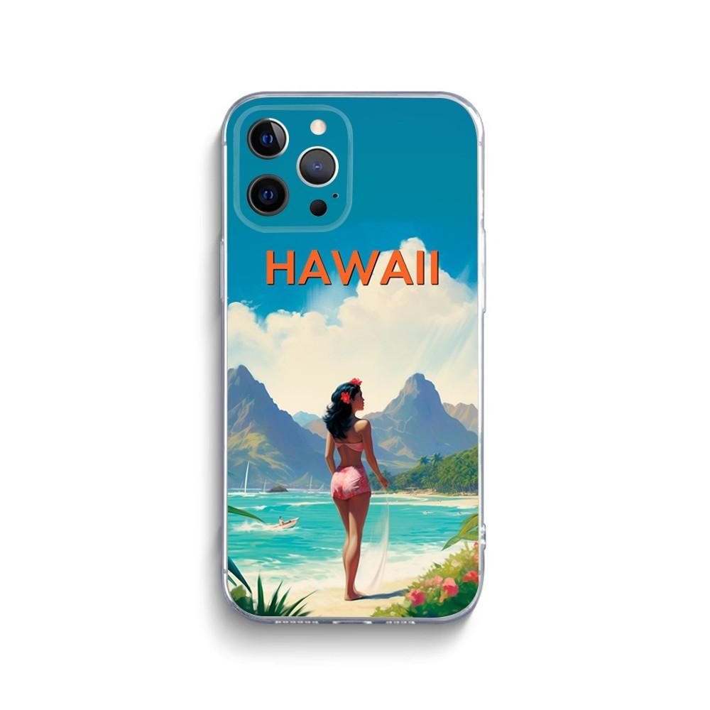 Hawaii Travel Seaside Phone Case For iPhone 15,14,13,12,11 Plus,Pro,Max,XR,XS,X,7,8 Plus,SE,Mini Transparent Silicone Soft