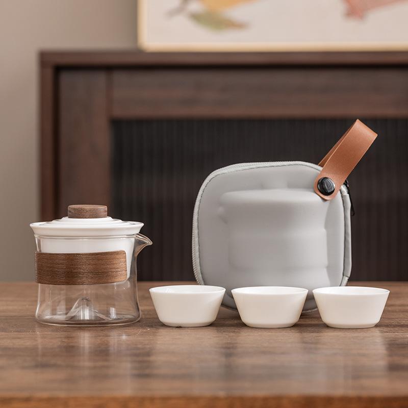 Suet Jade Porcelain High-end Express Cup One Pot Three Cups Portable Travel Tea Set Enterprise Company Business Gift