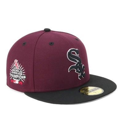 59FIFTY Side Patch MLB ONSPOTZ Special Edition CWS Size 7 5950 CHIWHICO WSC2005 MAR BLK Two-Tone Maroon/Black Cap, 1/2,