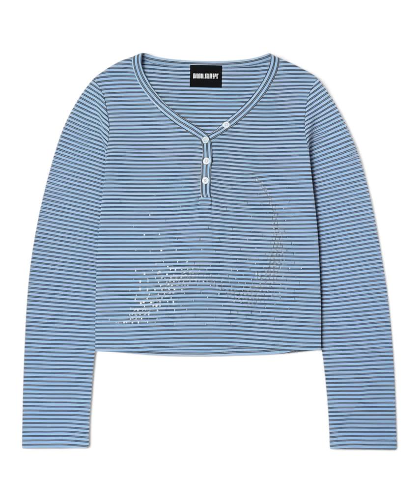 BORN SLIPPY Future Wave Stripe Henley Long Sleeve Tee (Sky Blue)