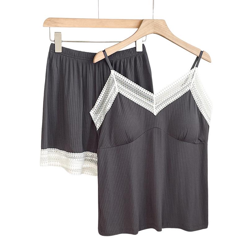 2025 Pure Desire Women's Summer Pajama Set: Lightweight Camisole and Shorts with Chest Pads, Versatile for Indoor and Outdoor Wear.
